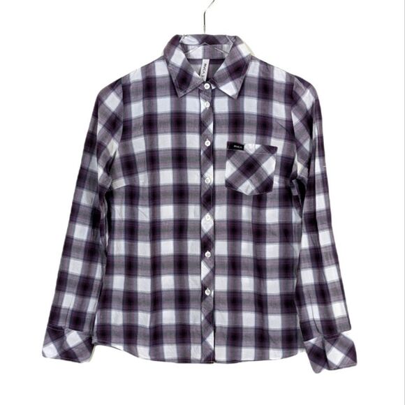 RVCA Purple White Plaid Lightweight Button Down Shirt Small - Picture 1 of 8
